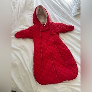 Hanna Andersson 0-6 month Red Stroller Car Seat Winter Bunting Mittens Hood